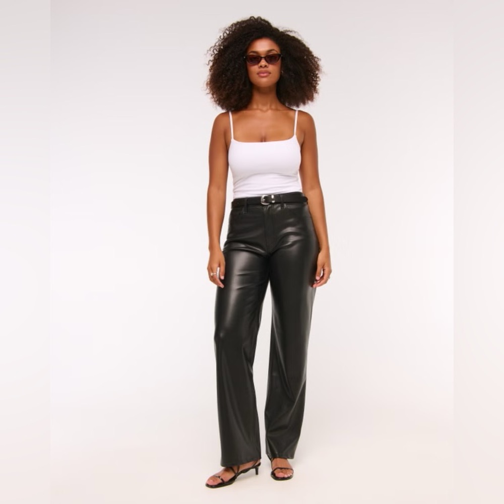 Abercrombie & Fitch | 90s High Rise Straight Leg Vegan Leather Pants | Size 14